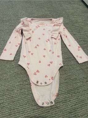 Cat & Jack Pink Ribbed Long-Sleeve Heart Ruffle Bodysuit